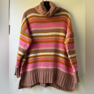 Aerie Pink Sunset Striped Chenille Turtleneck Sweater Sz S